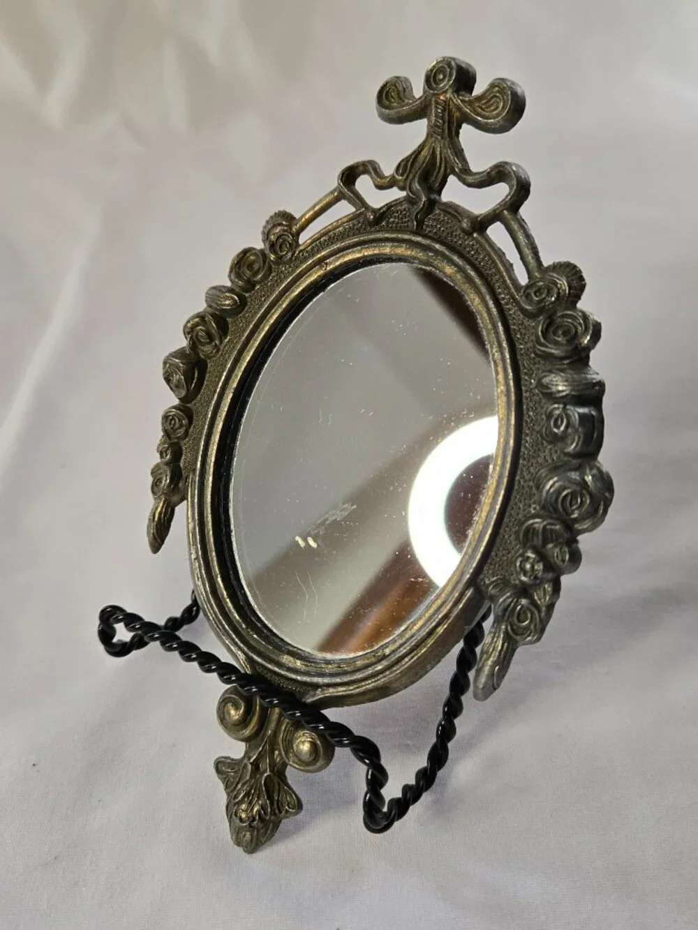 Vintage Italian Ornate Oval Wall Mirror Pair in Antiqued Brass Finish